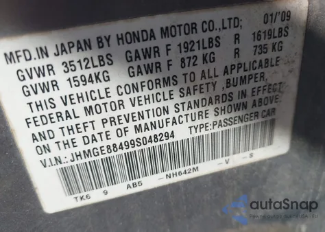 2009 Honda Fit Sport from USA, damaged, VIN JHMGE88499S048294